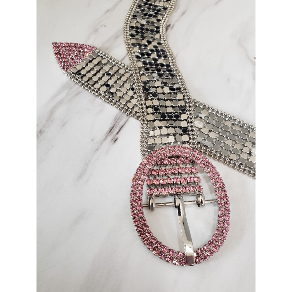 Vintage‎ chainmail hipster belt rhinestones pink silver y2k 80s 90s bratz rave